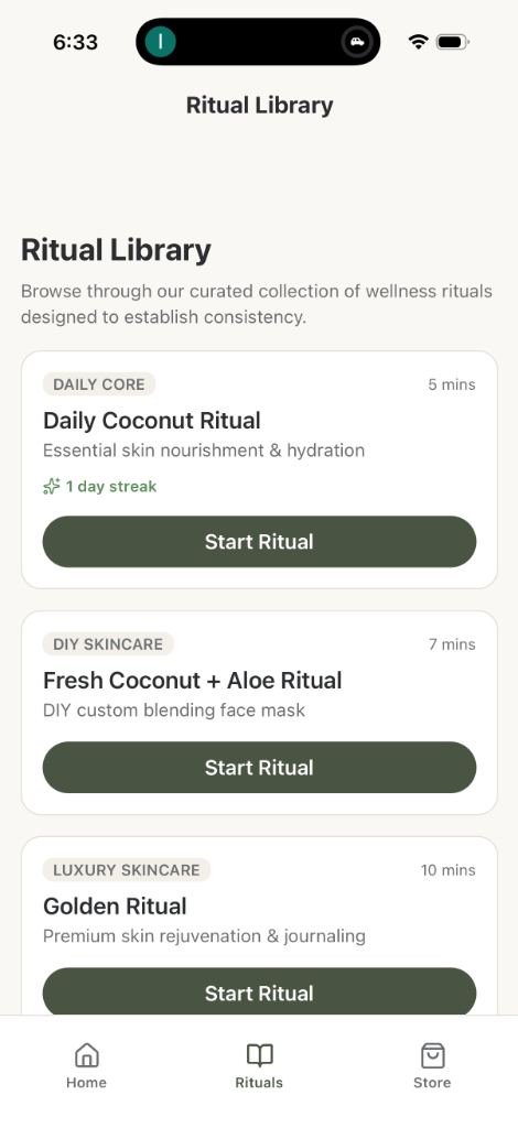 Iki Wellness App Ritual Library